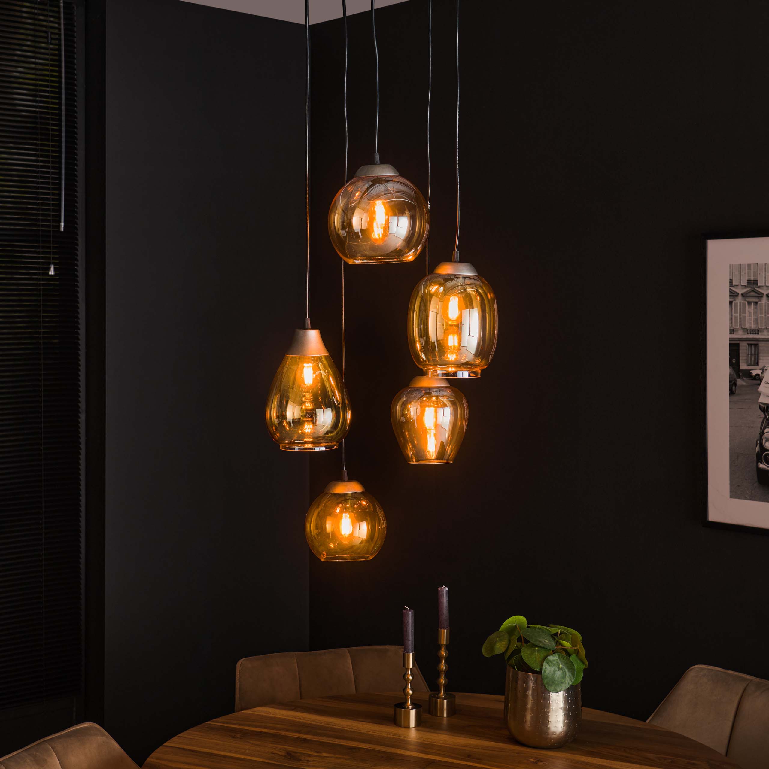Pendelleuchte Nakskov 5-Fassungen - Amberfarbenes Glas – Ambiente