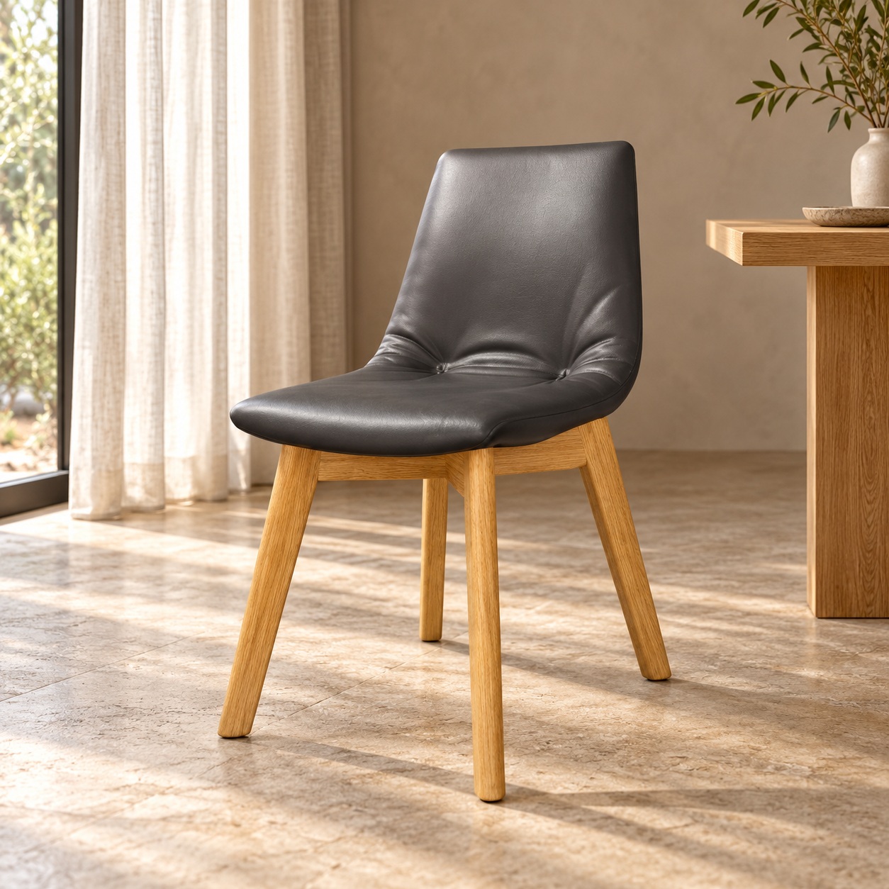 lui Essentials – Stuhl · Eiche Naturöl · Leder L1 anthrazit