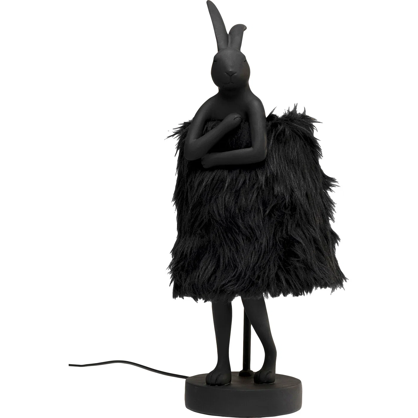 Tischleuchte Hasenfigur Fell Schwarz 50 cm