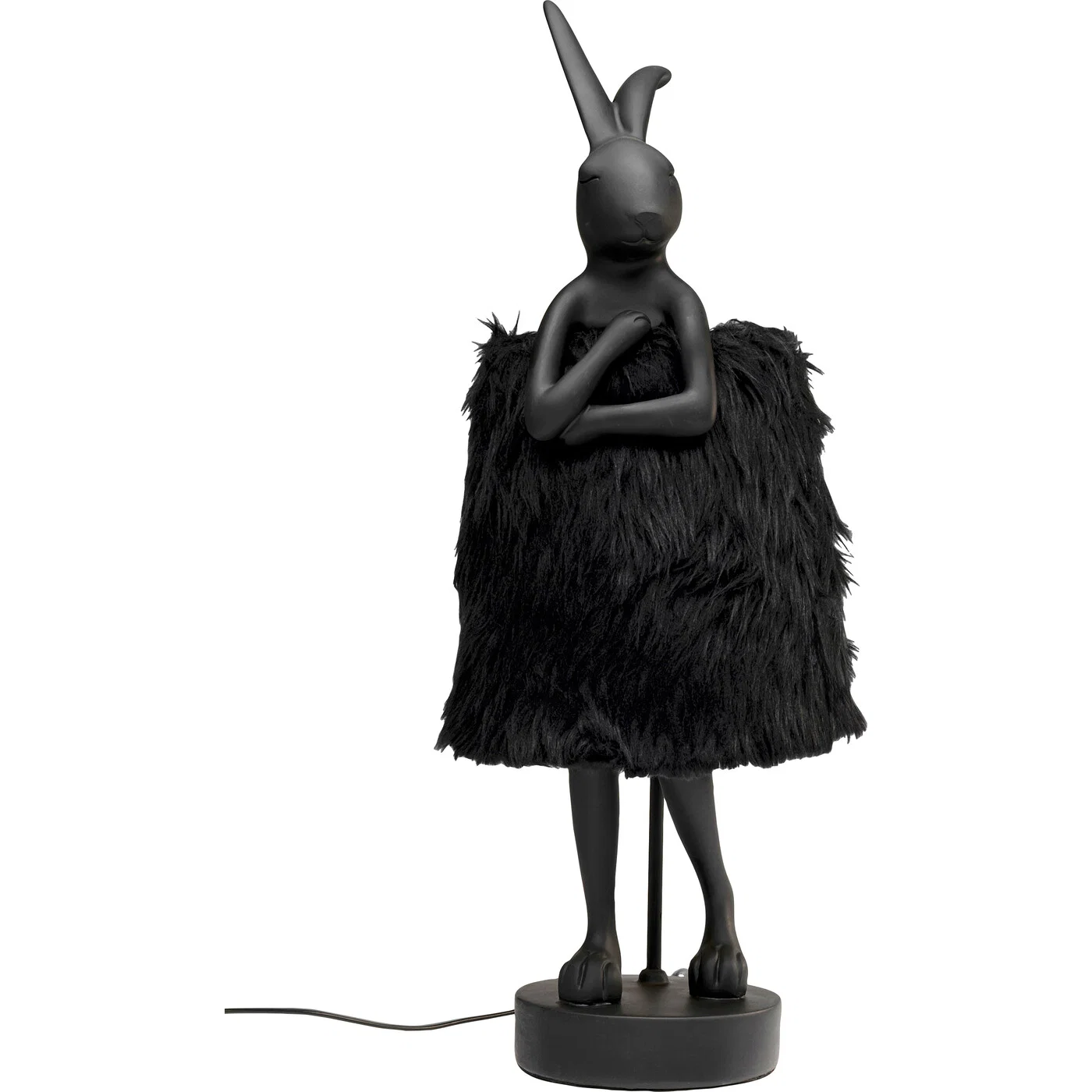 Tischleuchte Hasenfigur Fell Schwarz 68 cm
