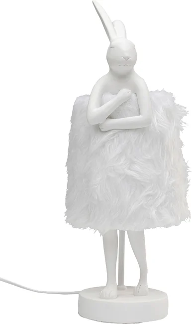 Tischleuchte Hasenfigur Fell Weiß/Silber 50 cm