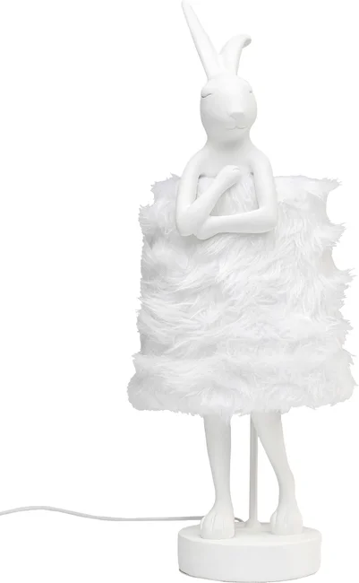 Tischleuchte Hasenfigur Fell Weiß/Silber 68 cm