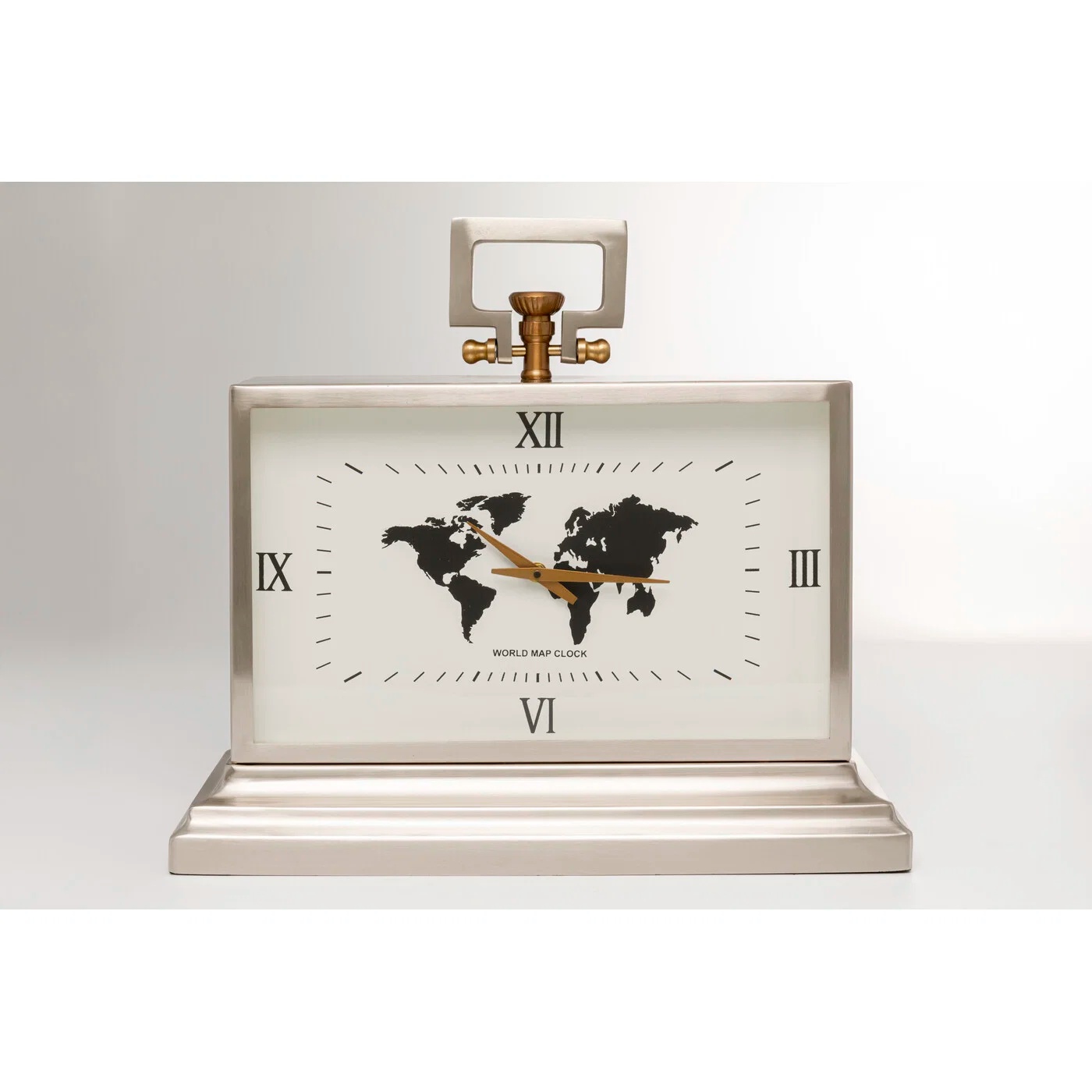 Tischuhr Weltkarte Silber 43 cm