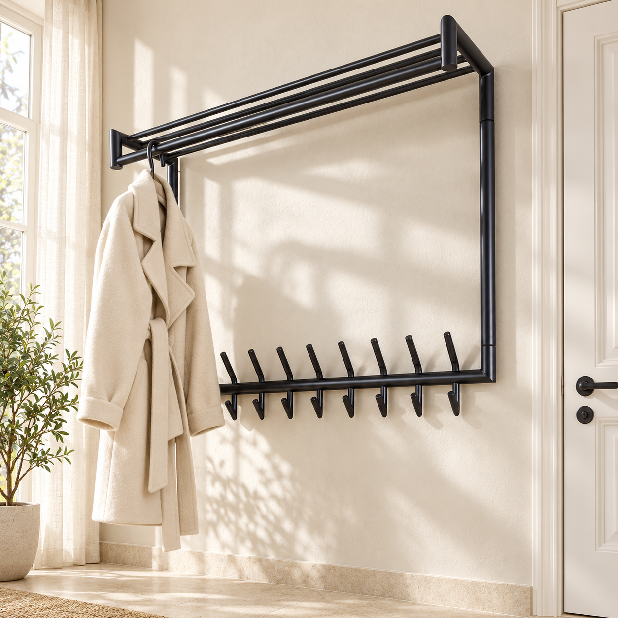 Garderobe Linus hoch Kleiderstange und Hutablage 2x10 Haken