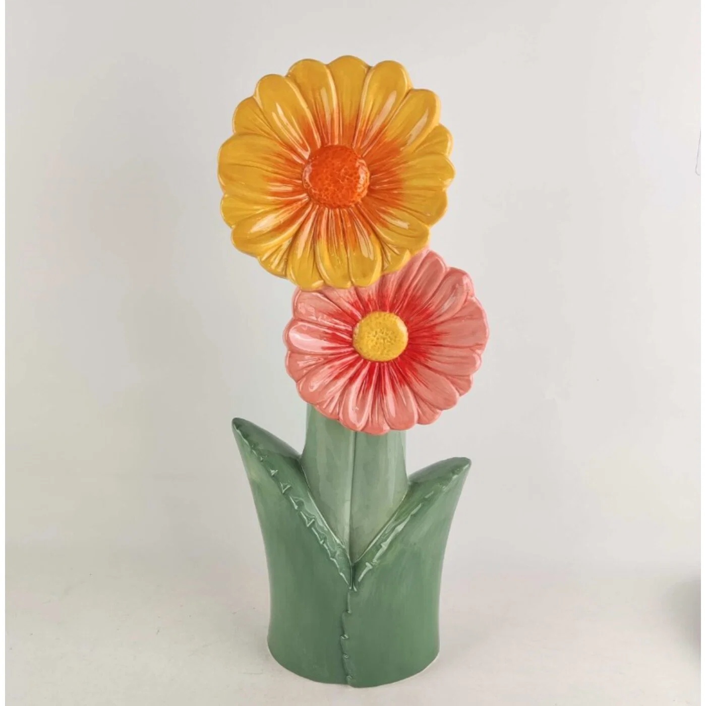 Vase Blüten Duo Gelb-Rosa 51 cm