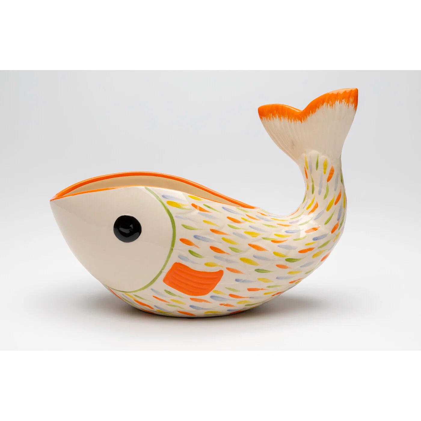 Vase Fischform Orange-Weiß 24 cm
