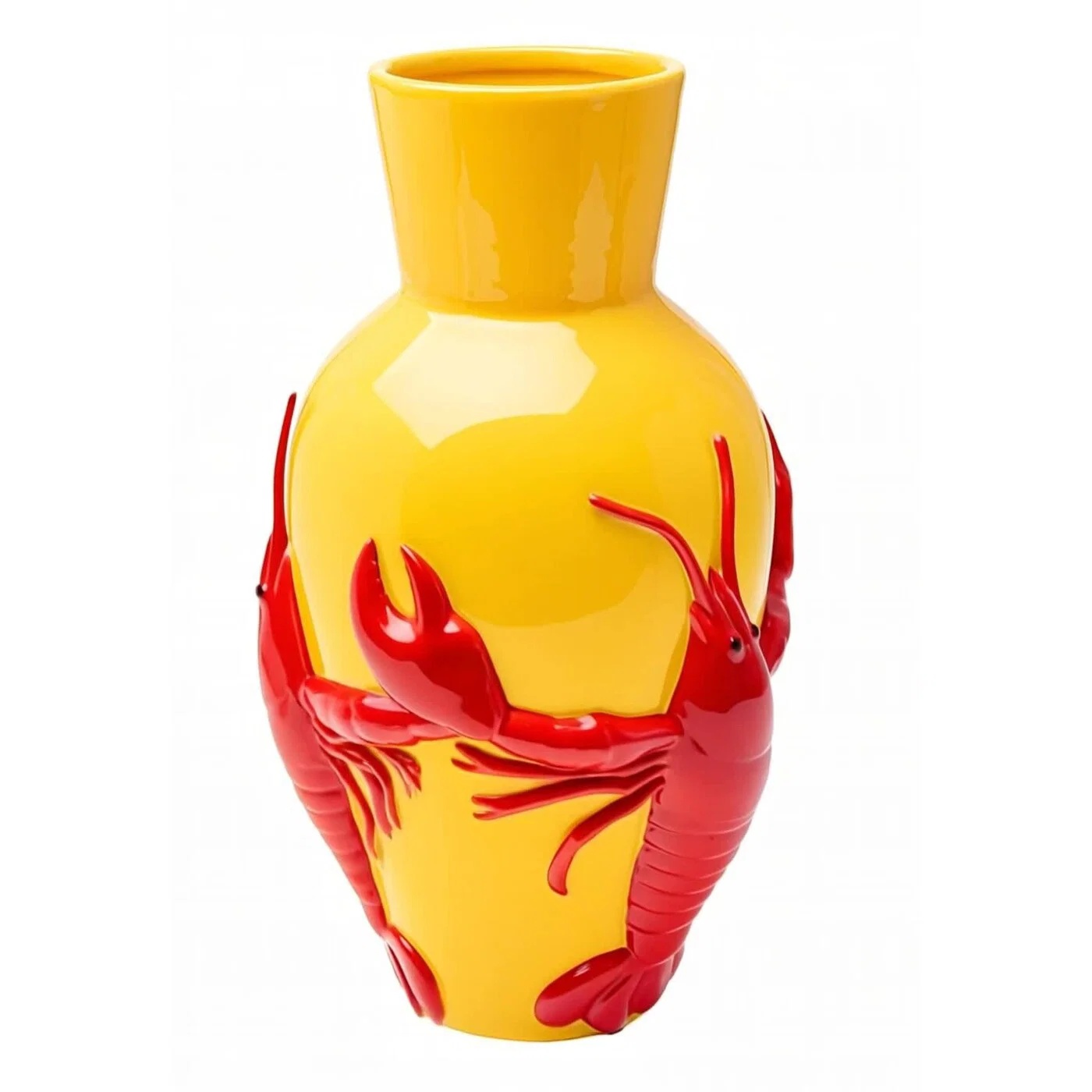 Vase Hummerrelief in Gelb und Rot 22 cm