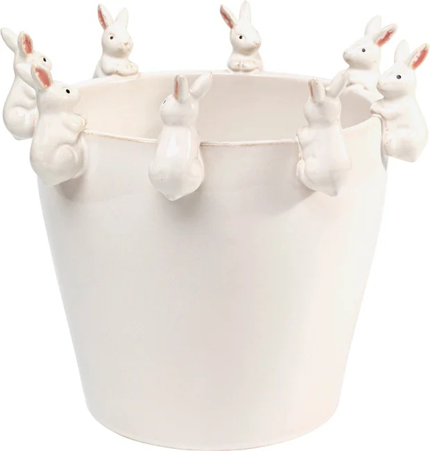 Vase mit Hasen in Weiß 31 cm