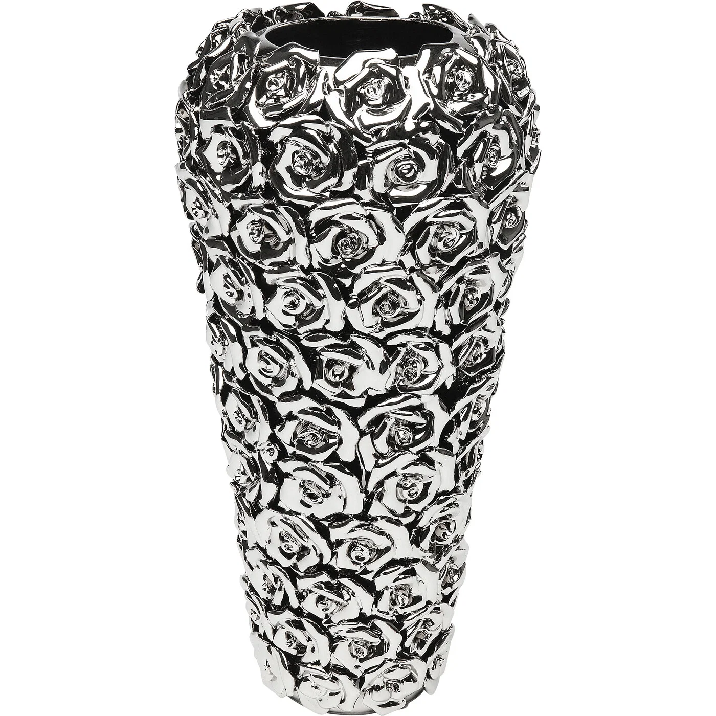 Vase Rosenrelief Chrom Groß