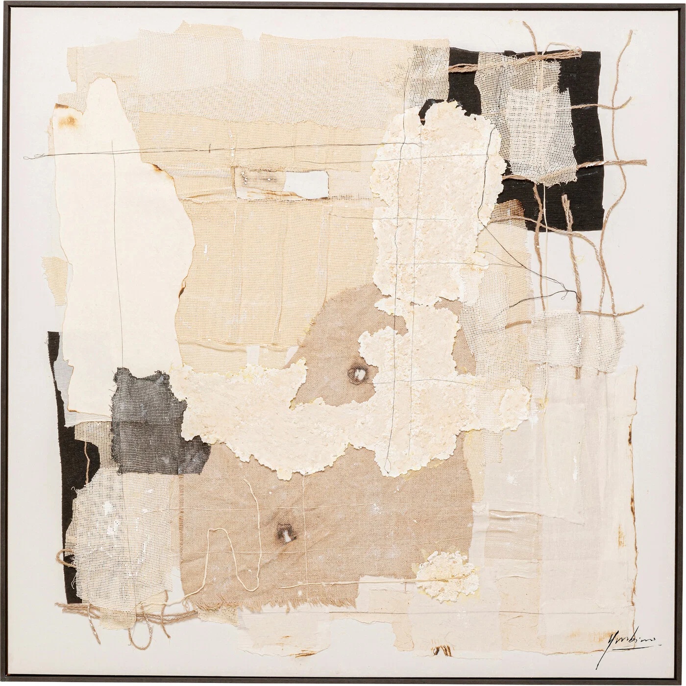 Wandbild Abstrakt in Beige und Schwarz 120 × 120 cm