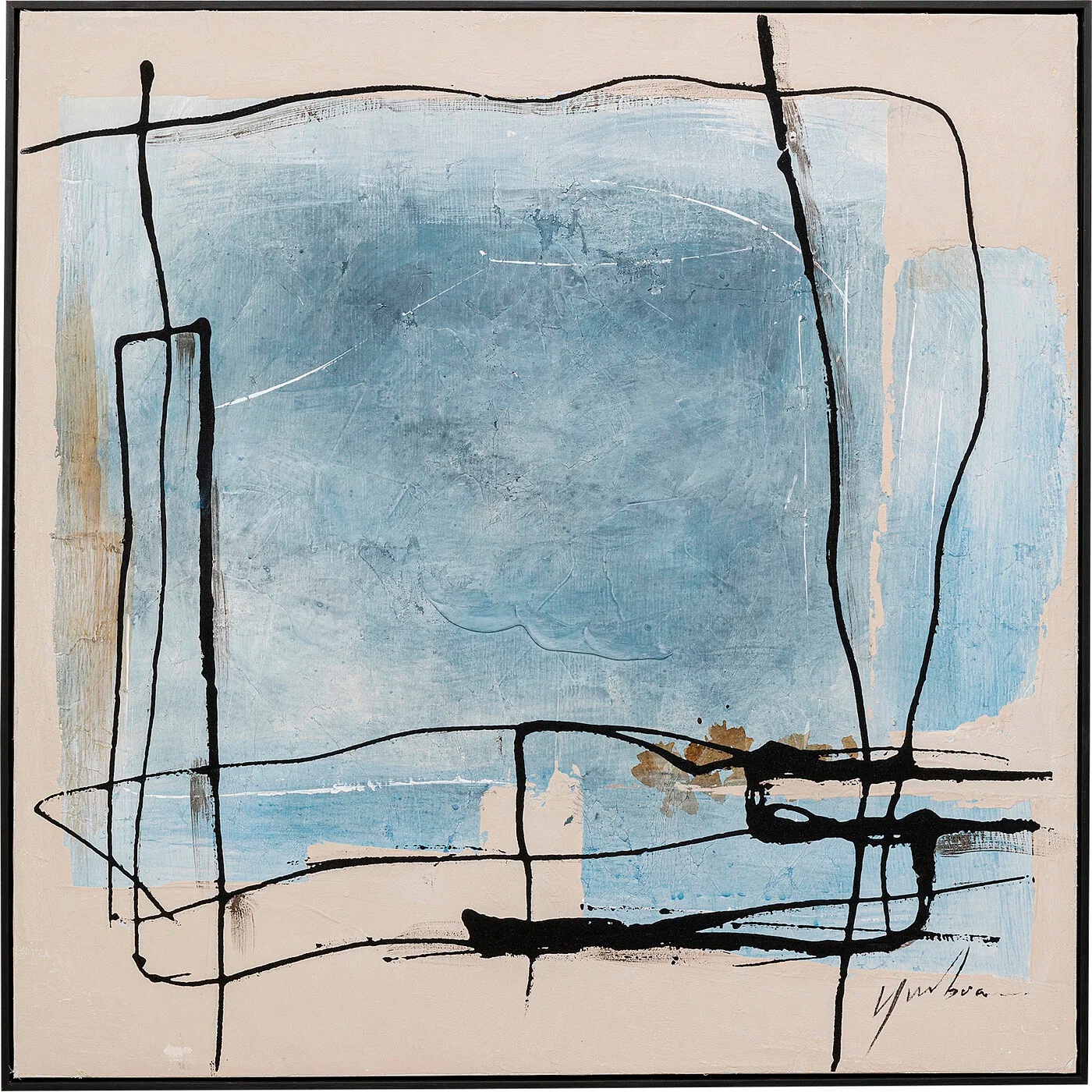 Wandbild Abstrakte Linien in Blau 100 × 100 cm