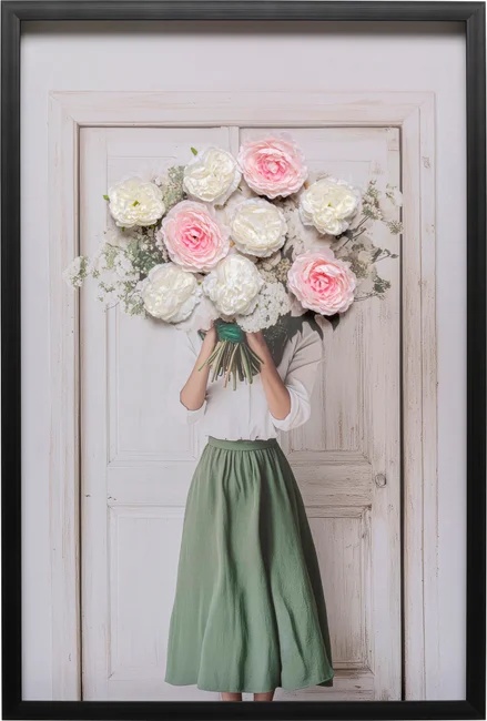 Wandbild Blumenstrauß mit Grüner Hose 64 × 94 cm