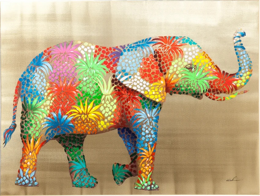 Wandbild Bunter Elefant 50 × 40 cm