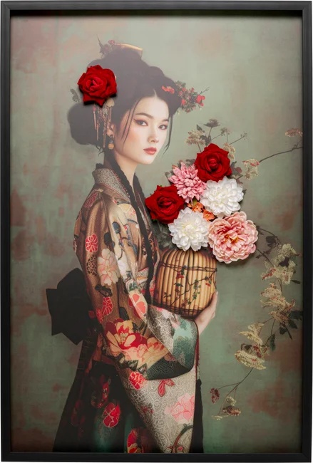 Wandbild Frau im Kimono 84 × 124 cm