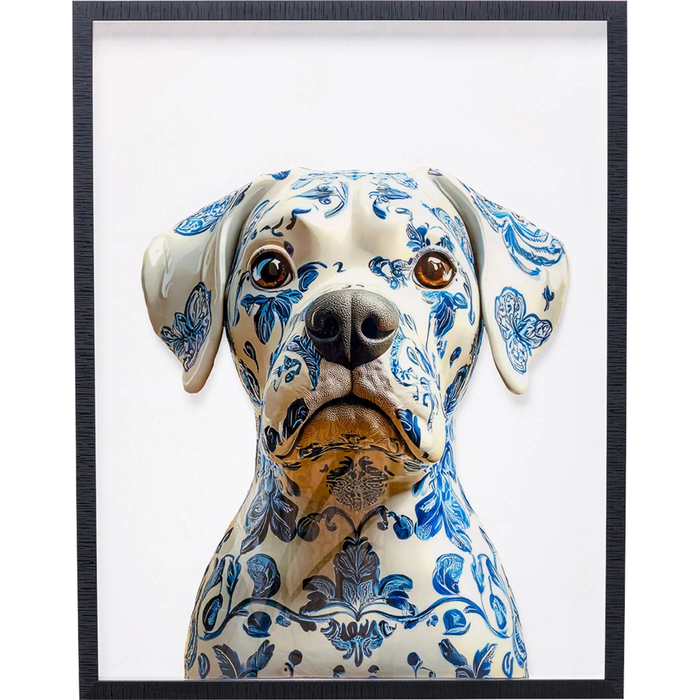 Wandbild Hund mit Blauornament 70 × 90 cm