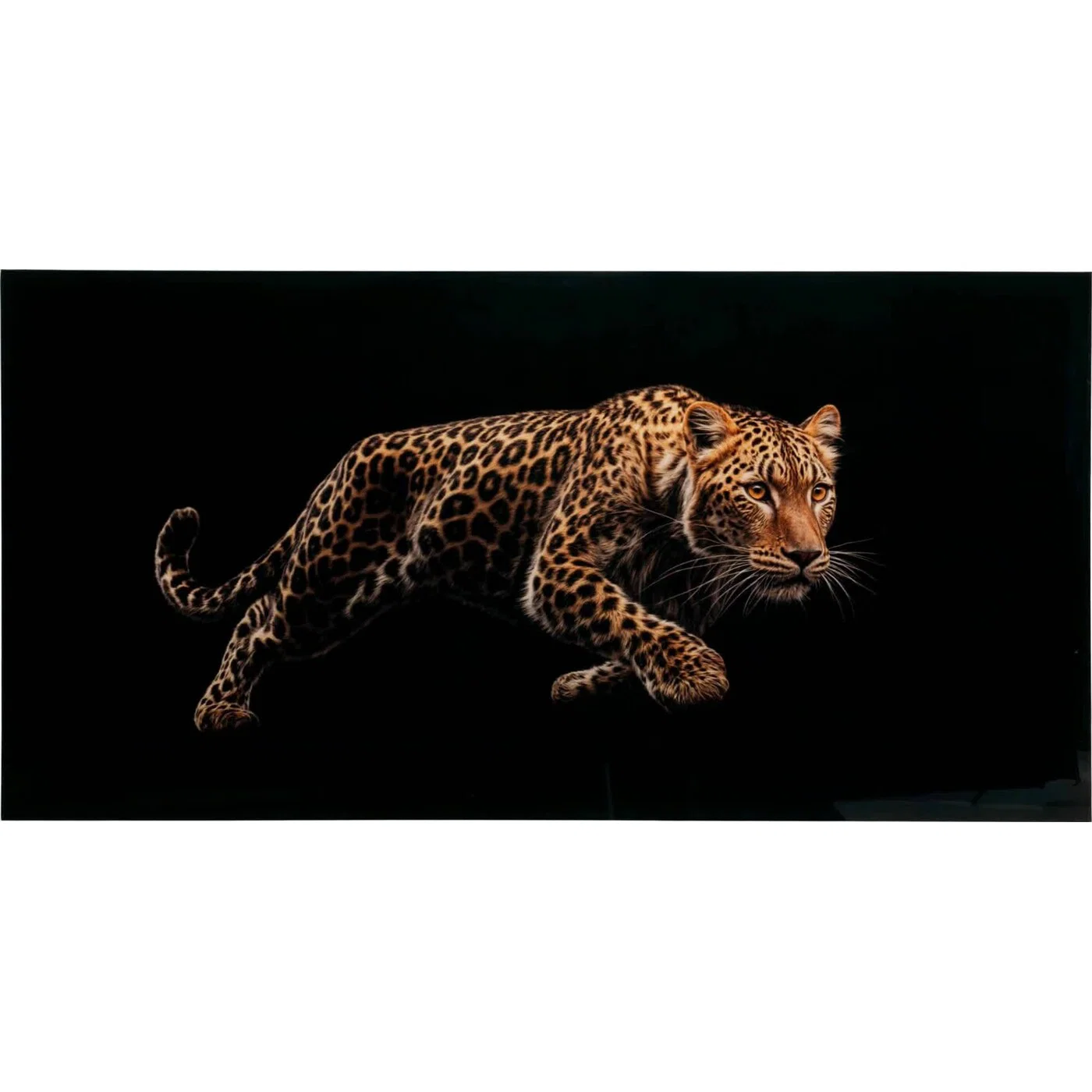 Wandbild Leopard auf Schwarz 200 × 100 cm