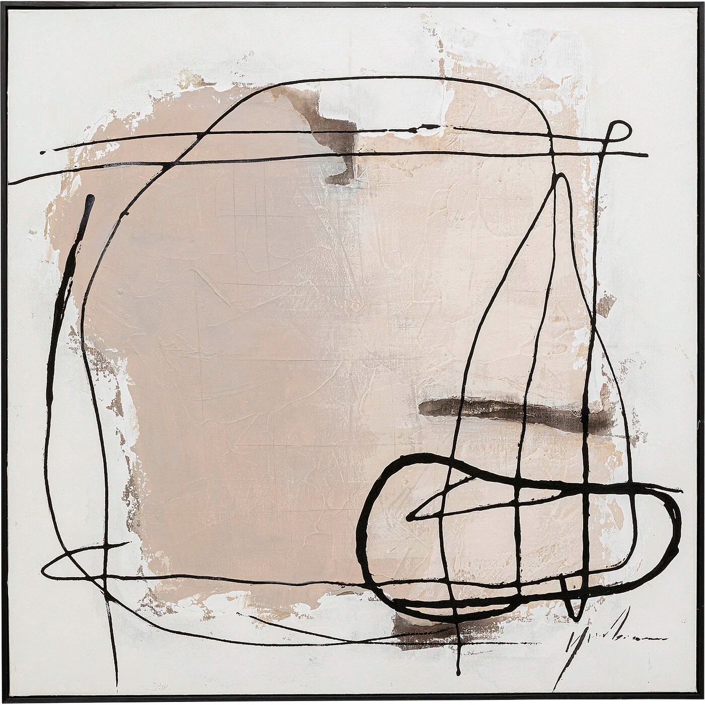 Wandbild Linienkomposition Beige 100 × 100 cm