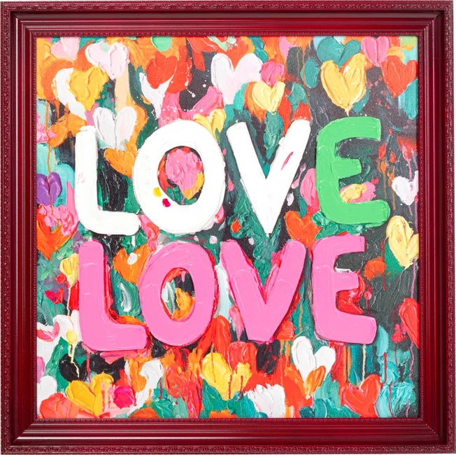 Wandbild Love Love mit Blüten 80 × 80 cm