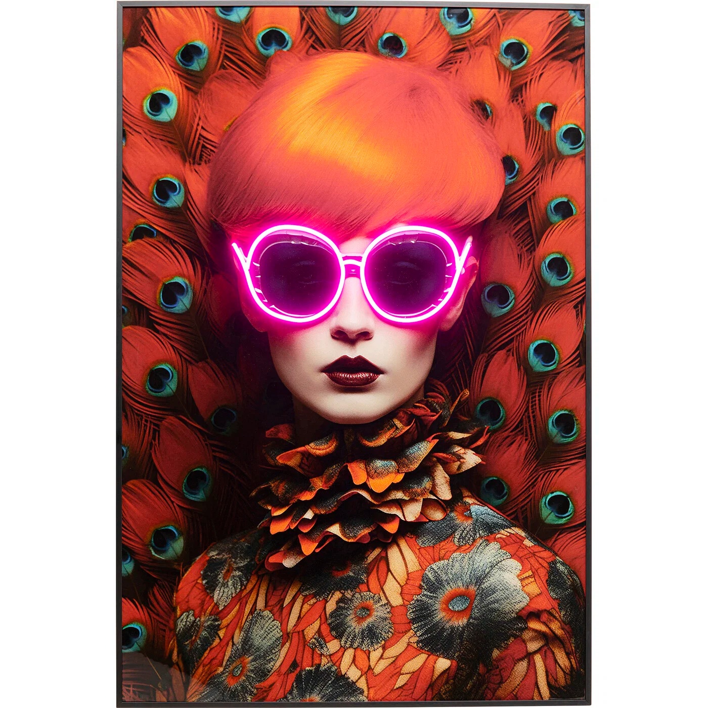 Wandbild Neonporträt mit Brille 55 × 75 cm